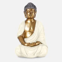 Pure Home and Living Gold-Toned & White Sitting Buddha Idol Showpiece image 4