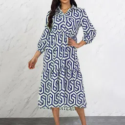 Sugathari Women Geometric Printed A-Line Midi Dress-image-48