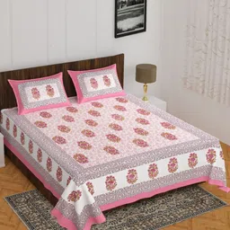 UNIBLISS Pink & White Floral Cotton 144 TC Double Queen Bedsheet Set-2.15mx2.35m-image-69