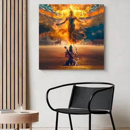 999Store Brown & Grey Kirshna  Arjuna Printed Religious Canvas Painting Wall Art-image-10