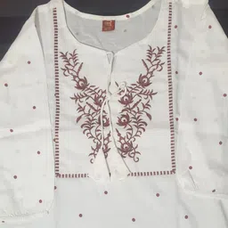 rr sa kurtis Party Regular Sleeves Embroidered Women Beige Top image 5