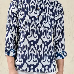 Hues Fab Men Classic Mandarin Collar Abstract Printed Casual Shirt image 3