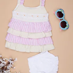 V-Mart Girls Striped Shoulder Straps Cotton Fit & Flare Dress-picture-36