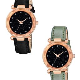 CSAMON Women Pack of 2 Embellished Straps Analogue Watch GR379RG 12D BLK Vel GRE L-picture-31