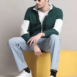 HOUSE OF VEDAS Men Hooded Colourblocked Windcheater Sporty Jacket image 2