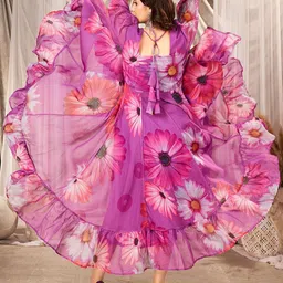 SHINISHA Women Floral Printed Fit & Flare Maxi Dress image 3