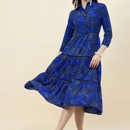 aayu Women Paisley Printed Shirt Collar Fit & Flare Midi Dress-image-29