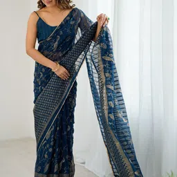 KALINI Blue Printed Poly Georgette Sarees image 5