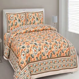Bombay Spreads Orange & Grey Floral 180 TC King Bedsheet with 2 Pillow Covers-image-34