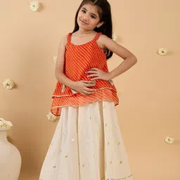 pspeaches Girls Leheriya Printed Square Neck Gotta Patti Work Top With Palazzos-image-0