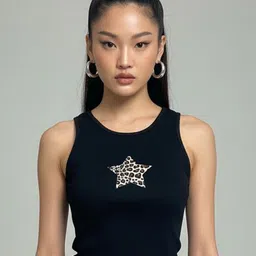 The Roadster Lifestyle Co Self Design Sleeveless Crop Top-image-92