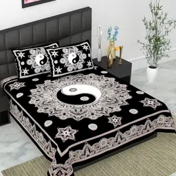UNIBLISS Black & White Floral Printed Cotton 144 TC Queen Bedsheet Set- 2.15 m x 2.35 m-picture-26