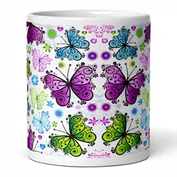 Mr UVD White & Green Floral Printed Ceramic Glossy Mug - 350 ml-picture-21