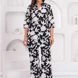 mad fury Printed Pure Cotton Mandarin Neck Three Fourth Sleeve Top With Trousers Co-Ords image 2