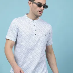 Crimsoune Club Geometric Printed Band Collar Short Sleeves Cotton Straight Kurta-image-18