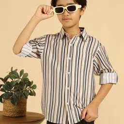 Bugandbees Boys Striped Mandarin Collar Standard Regular Fit Casual Shirt-picture-12