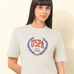 U.S. Polo Assn. Women Brand Logo Printed Round Neck Pure Cotton Boxy T-shirt-image-70