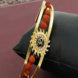 Anvika Men Gold-Plated Artificial Stones Studded And Beaded Kada Bracelet-picture-10
