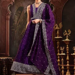 Stylum Women Embroidered V-Neck Gown Ethnic Dress With Dupatta-image-10