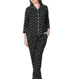 WOEMUR Women Floral Printed Cotton Shirt Pyjamas Night Suit-image-47