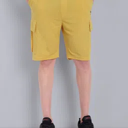 go devil Solid Men Yellow Cargo Shorts image 1
