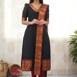 Snofi Creation Women Woven Design V-Neck Kurta With Dupatta-image-73