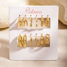 Rubans Set Of 6 18K Gold Plated Circular Half Hoop Earrings-picture-24