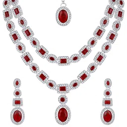 Atasi International Silver-Plated American Diamond & Crystals Studded Jewellery Set image 5