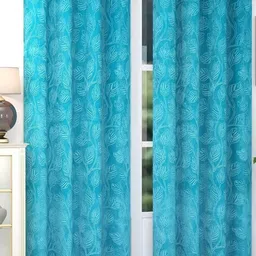 B' Decorlish Blue Set of 2 Floral Room Darkening Door Curtain-image-3