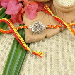 Asthetika Artificial Beaded Zardozi Floral Thread Rakhi with Roli Chawal-picture-29