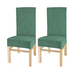Yellow Weaves Set Of 2 Green Jacquard Stretchable Chair Covers-picture-35