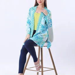 Qurvii Floral Printed Longline Open Front Shrug image 3