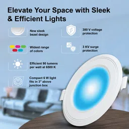 havells Luna 6W Round Downlight High Voltage Protection Upto 4KV Junction Box Ceiling Light Ceiling Lamp image 2