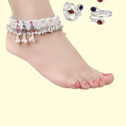 sonu select Beautiful Silver Plated Bridal Payal Pajeb For Women One Pair Alloy 4TOES Alloy Anklet-picture-37