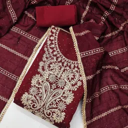 Suha Embroidered Art Silk Unstitched Dress Material image 2