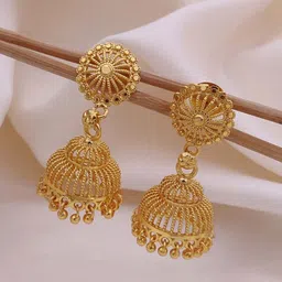 SOLIBELLE Gold Plated Dome Shaped Jhumkas image 3