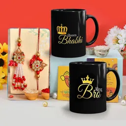 CraftVatika 6-Pcs Mugs With Greeting Card & Roli Chawal Rakhi Gift Set-picture-53