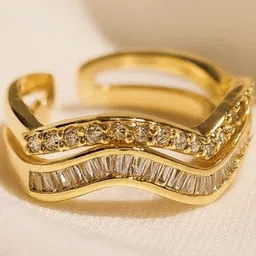 RaasRani Women 18K Gold-Plated Double Layer Adjustable Gold Ring-image-21