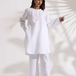 trueBrowns White Slub Tunic With Trouser Co-ord Set-picture-23