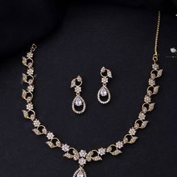 VOJ Gold-Plated American Diamond Studded Floral Shaped Jewellery Set-picture-6