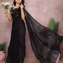 KALINI Sequinned Saree With Embroidery Work Blouse Piece image 4