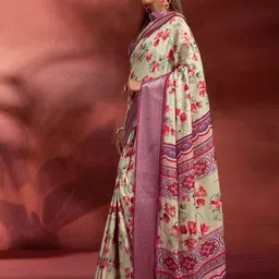 Mitera Floral Printed Zari Ready to Wear Saree image 5