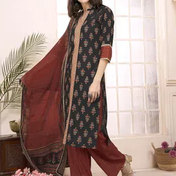 anouk rustic Anouk Women Floral Printed Regular Kurta with Palazzos & With Dupatta image 4