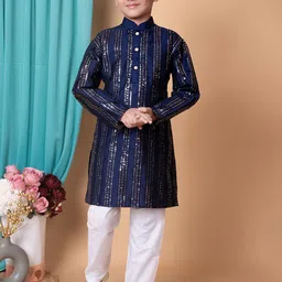 Cae Boys Embroidered Regular Sequinned Dupion Silk Kurta with Trousers-picture-15