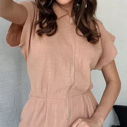 Zwankee Women Beige Zip Basic Jumpsuit image 3