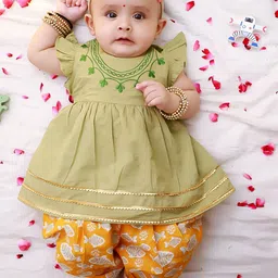 KID1 Girls Floral Embroidered Regular Thread Work Pure Cotton Kurti with Dhoti Pants-picture-21
