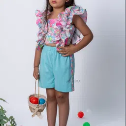 LABEL KIAA Girls Printed Top with Shorts image 3