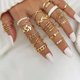 Jewels Galaxy Set Of 22 Gold-Plated Stone Studded Finger Ring image 2