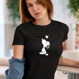 Moda Rapido Women Snoopy Graphic Printed Round Neck Cotton T-shirt-image-96