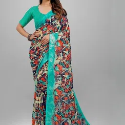 GHAN SALS Abstract Printed Baluchari Saree With Blouse Piece-picture-18
